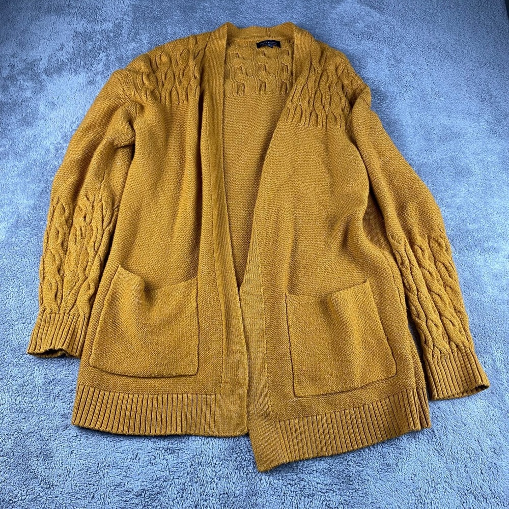 Lucky Brand Open Front Knit Cardigan Womens Small Mustard Yellow